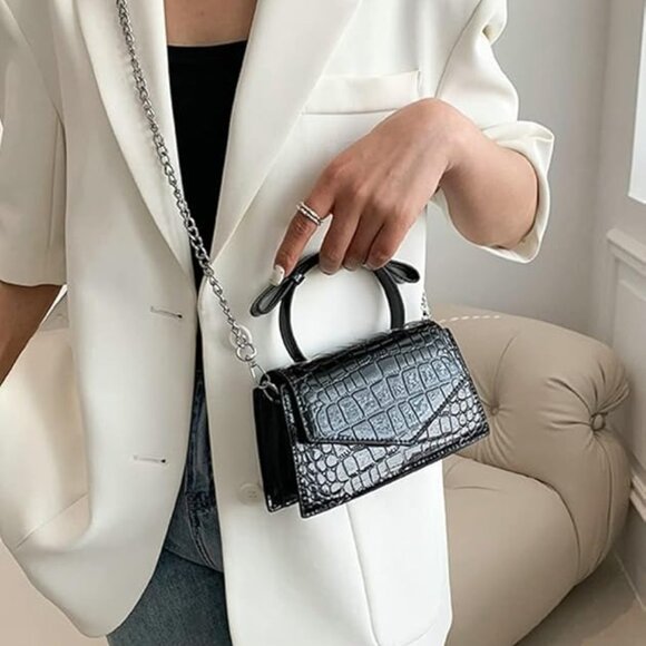 Women’s Black Crossbody Satchel Y2K Shoulder Tote Handbag Small Evening Bag - Picture 1 of 4